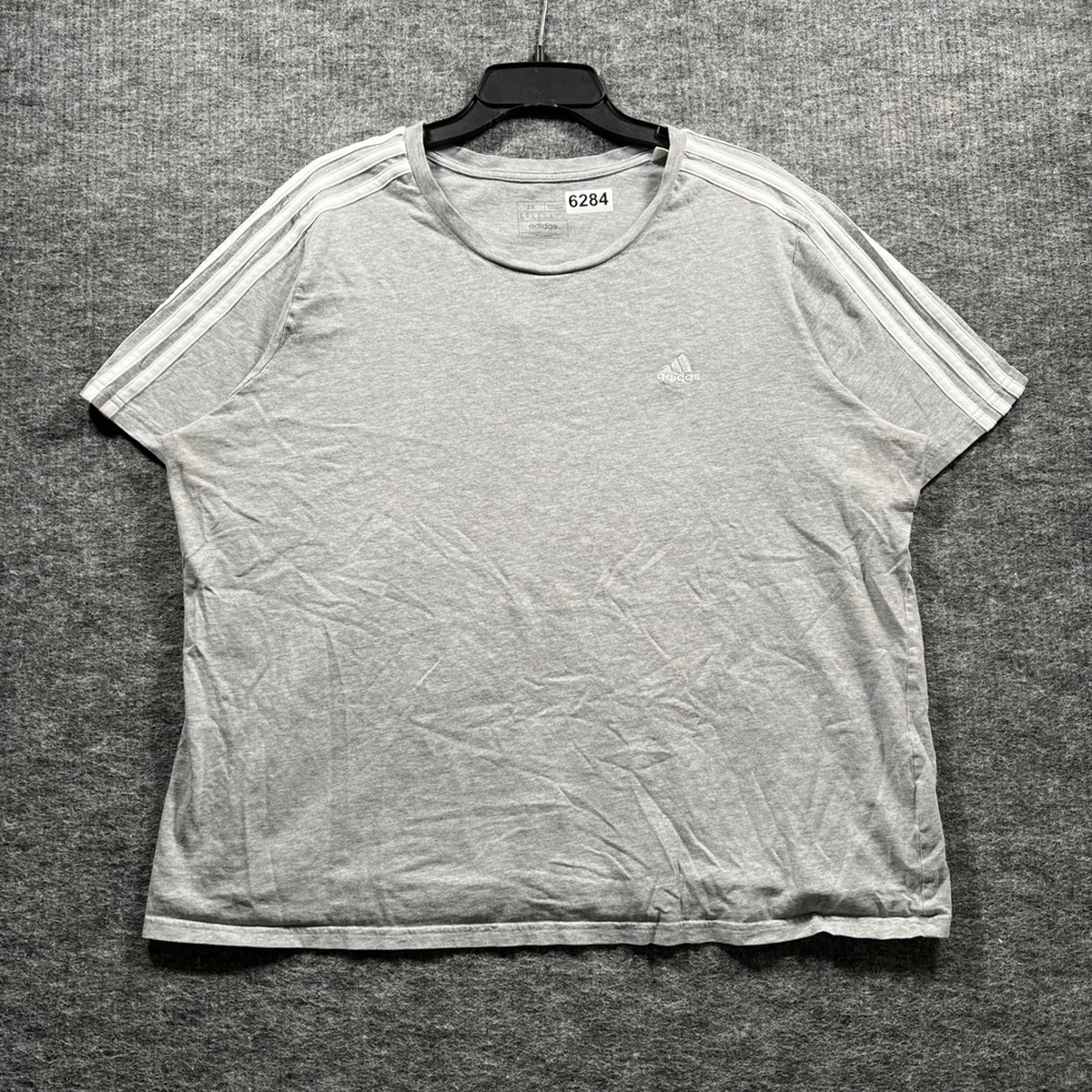 Adidas Mens 2X Gray 3-Stripe Short Sleeve Athletic T-Shirt
